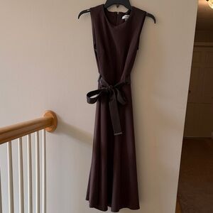 Calvin Klein Dark Brown Sleeveless Tie-Waist Midi Dress